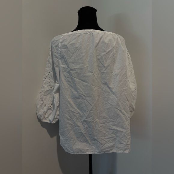 LAUREN by RALPH LAUREN White Boho Eyelet Lace Poet Peasant Blouse Small - Picture 4 of 6